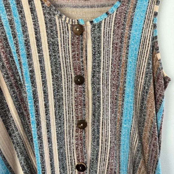 Anthropologie W5 Button blue cream striped sleeveless blouse Cotton Blend Medium - Picture 4 of 8